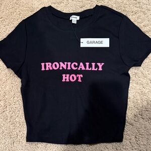 Garage Black Crop Top with Pink Print